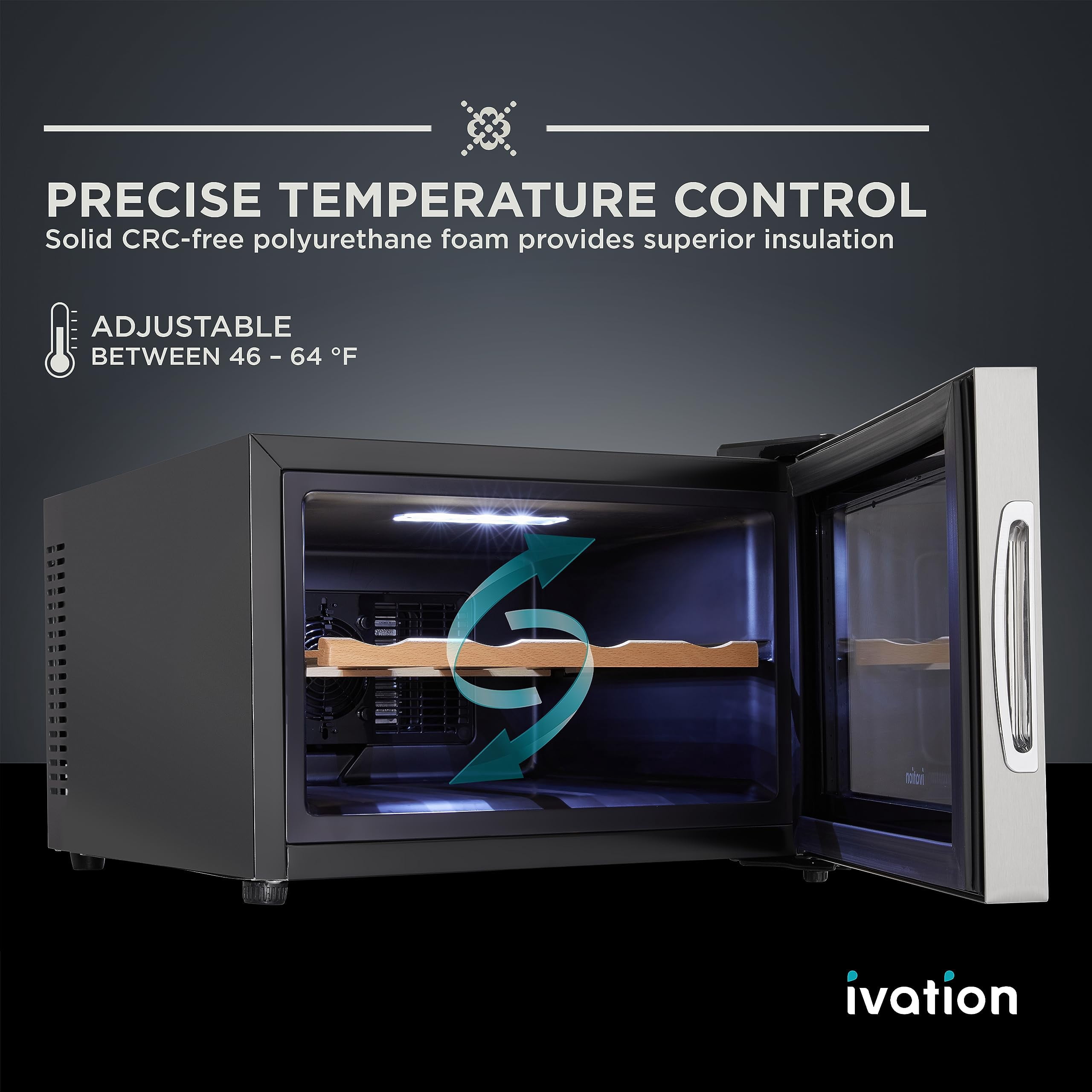 Ivation 8 Bottle Thermoelectric Wine Cooler, Horizontal Countertop Wine Fridge - Stainless Steel