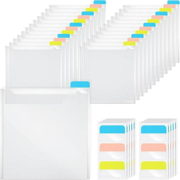 24Pieces Scrapbook Paper Storage Organizer with 60 Pcs Sticky Index Tabs Top Loading Plastic Paper Holder for Scrapbook