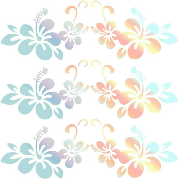 5 Sheets Colorful Reflective Bumper Women Car Decals Hibiscus Flower Hawaiian Sticker Waterproof PET Automotive Exterior Decor Stickers DIY