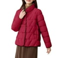 thumbnail image 5 of ZHOGXU Women's Coat Long Sleeve Stand Collar Solid Color Button Thickened Comfortable Stylish Jacket For Casual Daily Wear Red L, 5 of 5