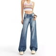 thumbnail image 2 of Women's Loose Straight Jeans for Women - Bell Bottom Jeans for Women Ripped High Waisted Classic Tassels Flared Pants Soft Cropped Jeans,Color:Blue,Size:M, 2 of 8