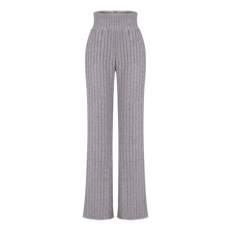 Frostluinai Ribbed Knit Pants for Women High Waist Smocked Wide