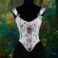 thumbnail image 3 of Vintage Floral Corset Tops for Women Tie Shoulder Renaissance Lace Up Bustiers Overbust Shaper Tank Corsets White, M, 3 of 7