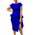 thumbnail image 2 of Women's Elegant Basic Bodycon Ruffle Flared Solid Crew Neck Pencil Midi Dress, 2 of 5