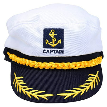 Adult Captains Hat Yacht Cap, White and Blue