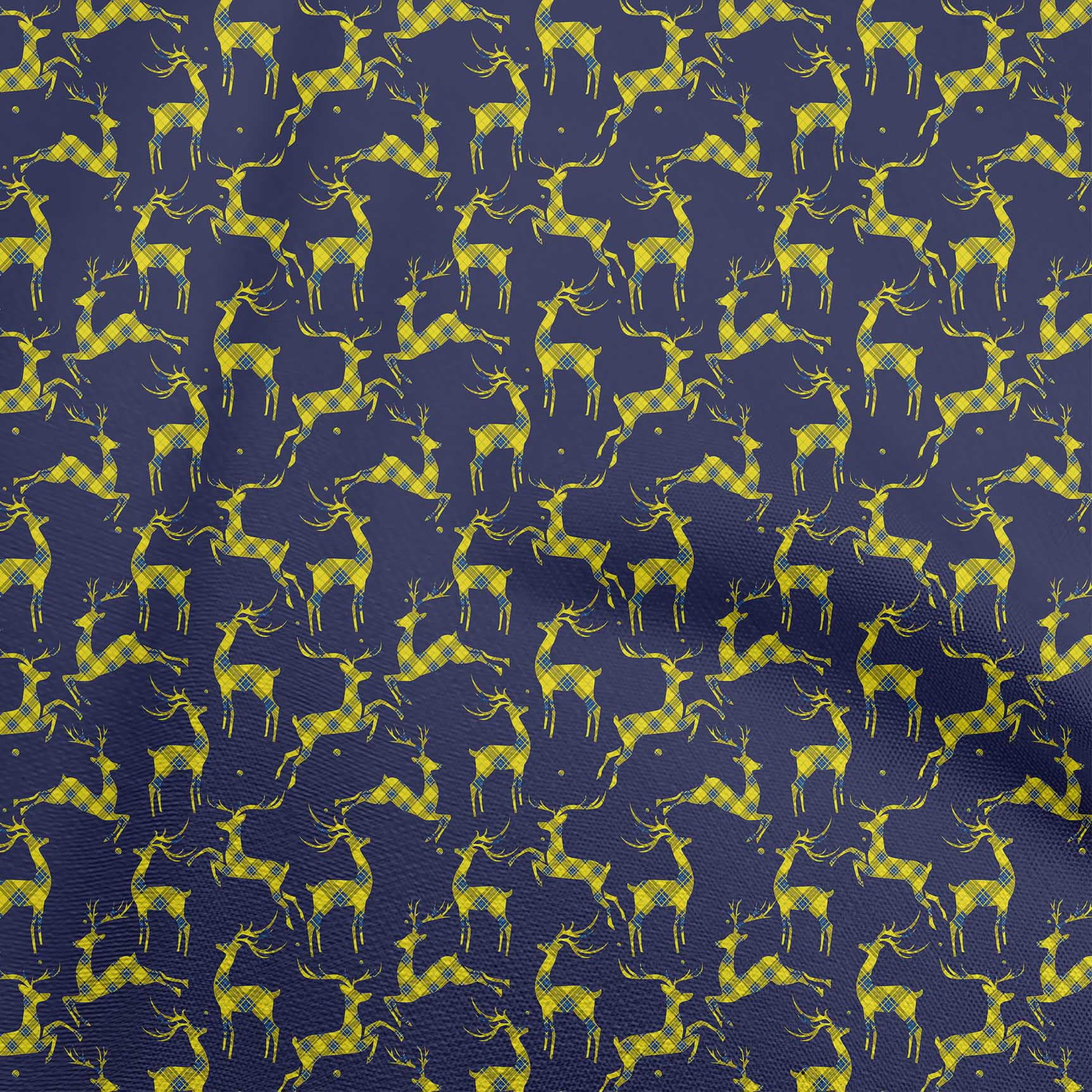 oneOone Cotton Silk Dark Blue Fabric Christmas Reindeer Lumberjack Fabric For Sewing Printed Craft Fabric By The Yard 42 Inch Wide