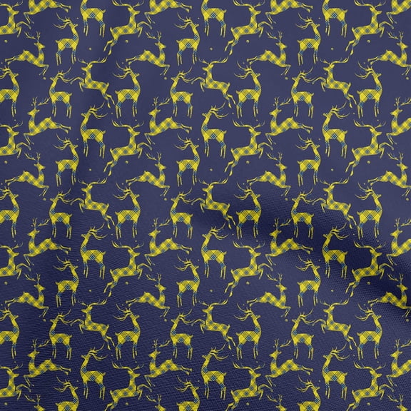 oneOone Viscose Jersey Dark Blue Fabric Christmas Reindeer Lumberjack Quilting Supplies Print Sewing Fabric By The Yard 60 Inch Wide
