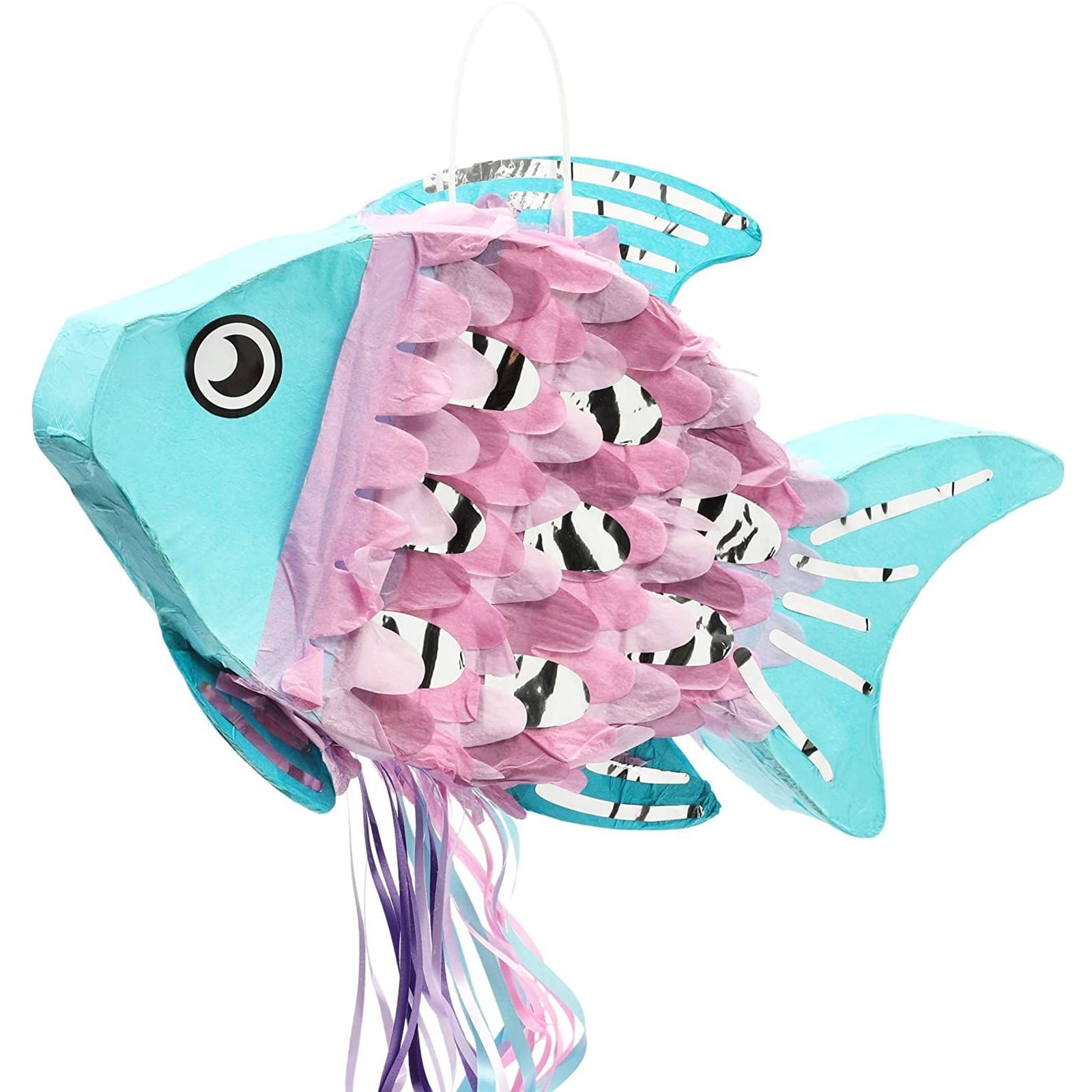 Small Fish Pull String Pinata for Kids Mermaid Birthday Party Supplies & Decorations, 10.5 x 17 x 3 in