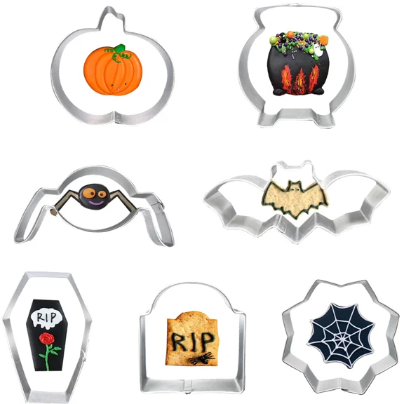 7Pcs Halloween Stainless Steel Cookie Cutter Setstombstone Biscuit Decorations