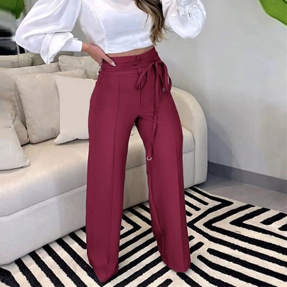 Womens Elegant Casual Daily Straight Leg Casual Pants Suit Pants Solid Color Pockets Trousers Womens Pants Casual Trouser Paper Bag Pants Elastic Casual Pants for Women Loose Fit Womens Casual Dress