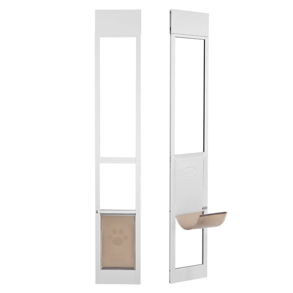 Pet Door for Sliding Glass Door, 75-80 Inch Adjustable Pet Door with Lock, Aluminum Frame Tempered Glass Doggy Door for Medium Dogs