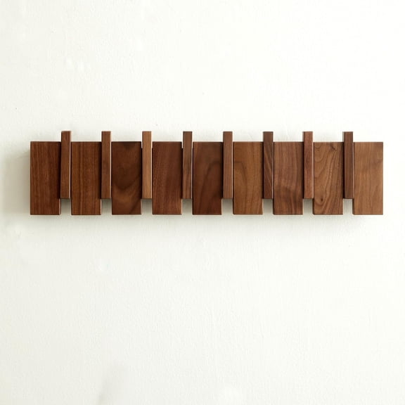 Wood Coat Rack Wall Mount, Coat Hooks Hanger Wall Mounted, Heavy Duty Wall Coat Rack with 8 Hooks for Hanging Coats/Keys/Hats/Robe&Towels/Plants/Bags, Walnut