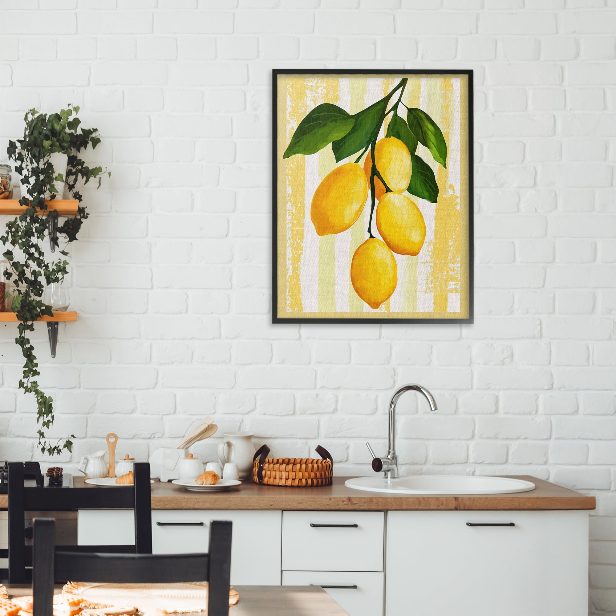 Stupell Industries Lemons on Green Branch Black Framed Giclee Art, design by Yen