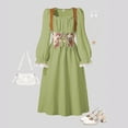 thumbnail image 2 of DXOUPM Robes pour Filles Printemps et Été Robe à Manches Longues à la Mode avec Taille à Empiècements, 2 of 3