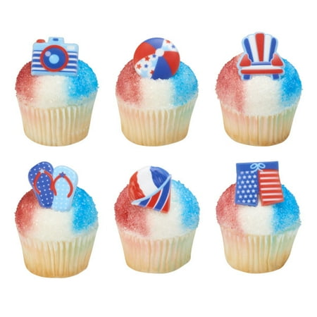 Flip Flop Cupcake - Summer Beach Chair, Snowball, Ball, Flip Flops, Cameria & Shorts Cupcake Rings - 24 Count