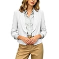 thumbnail image 6 of Business Casual Short Jacket For Women, 3/4 Sleeve Lapel Open Front Blazer With Pockets, Solid Color Cropped Suit Jacket, Professional Work Office Top White XL, 6 of 8