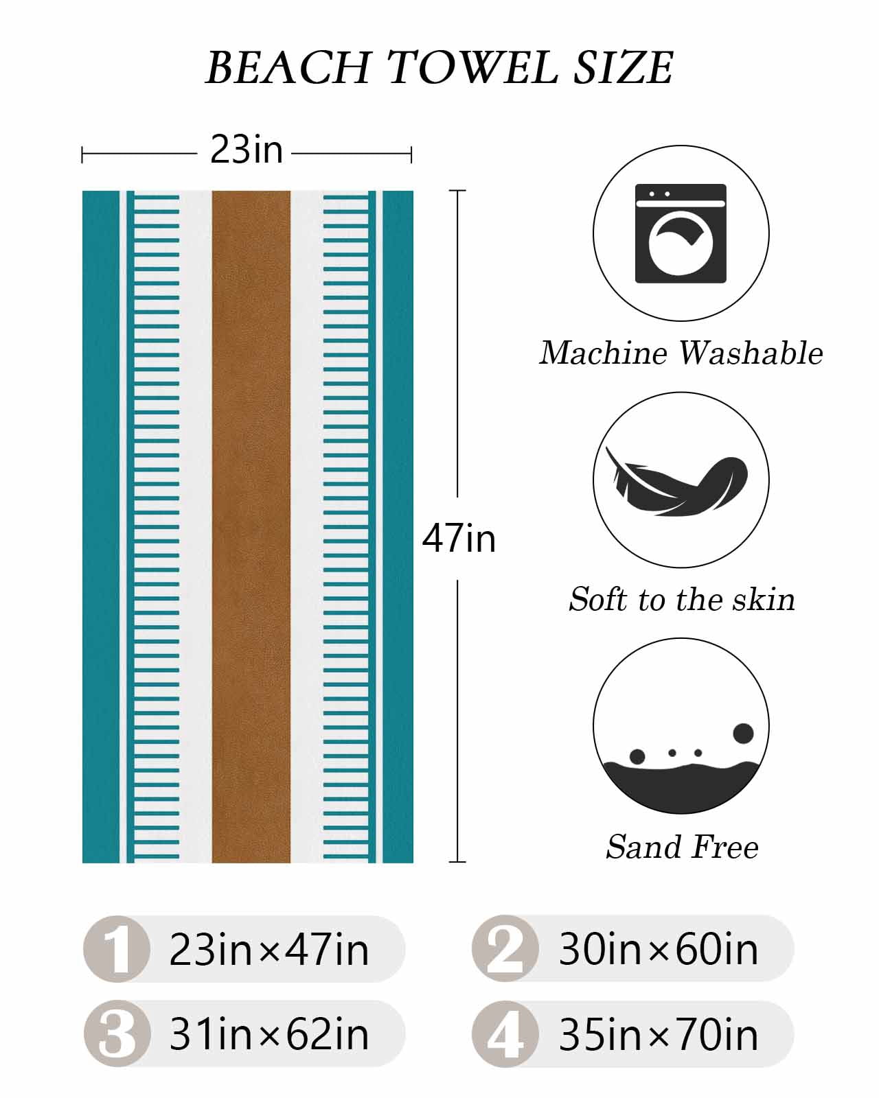 Modern Brown Teal Beach Towels Oversized Super Absorbent, Boho Contemporary Geometric Striped Lightweight Bath Towel Quick Dry Sets For Bathroom/Pool/Rv Camping/Beach Play/Gym Room/Picnic 23"x47"