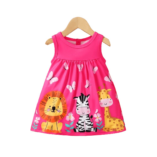 Mikrdoo Baby Girls Dress Cute Animals Print Sleeveless Summer Dress One Piece Casual Party Dress (3M-3T,Rose Red)