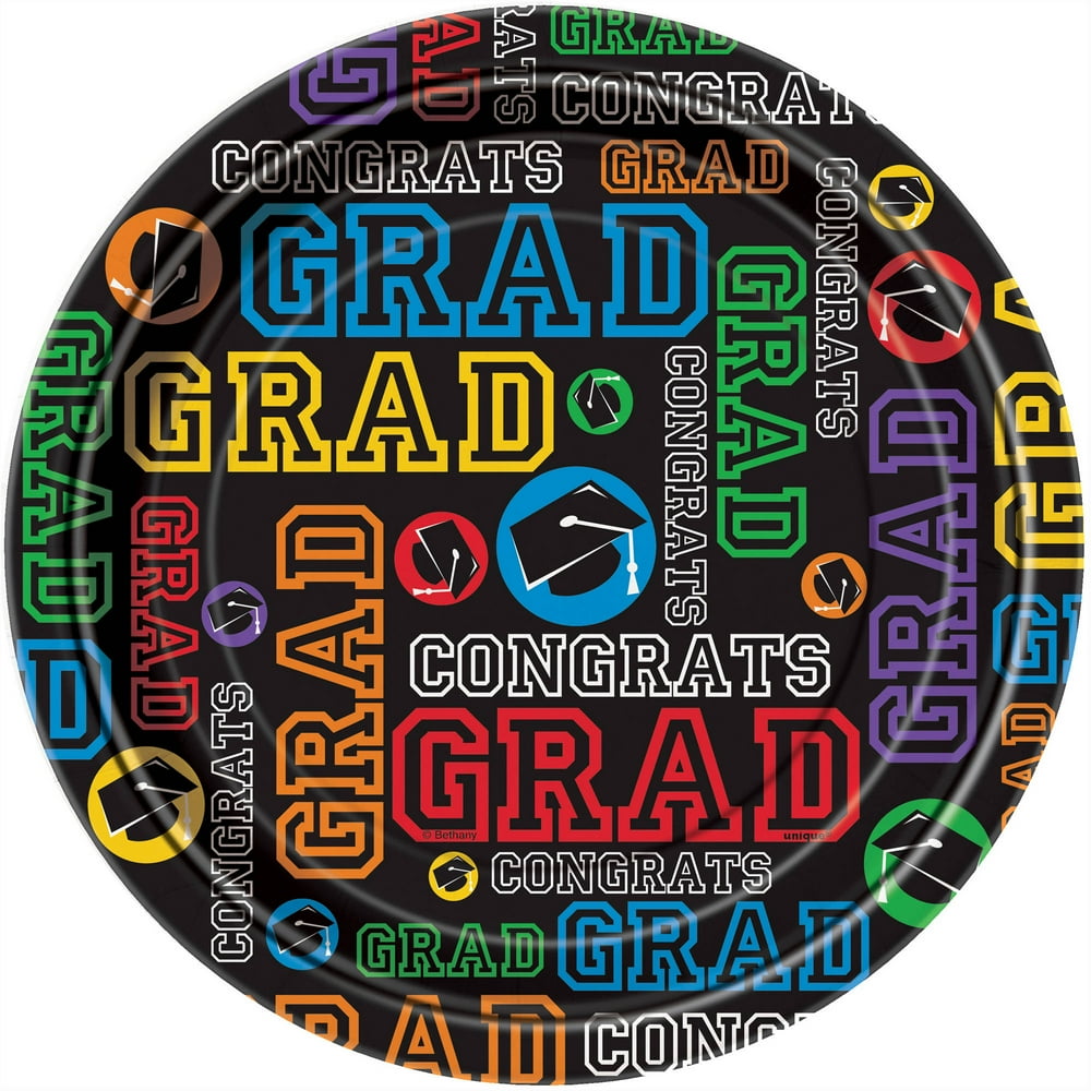 Unique Congrats Grad Party Graduation 9" Dinner Plates, 8 Pack