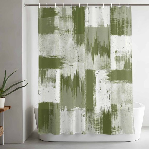 Abstract Art Bathroom Shower Curtain, Sage Green and White Mottled Oil Painting Pattern Waterproof Washable Soft Bath Curtain for Bathtub Decor with 12 Hooks&Grommet, 48x72in
