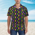 thumbnail image 2 of Honeii Mardi Gras Shiny Green Purple Print Men’s Hawaiian Shirt,Classic Button-Down Short Sleeve Shirt, for Beach, Vacation, and Outdoor Activities,XX-Large, 2 of 7
