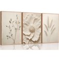 thumbnail image 1 of UZXTFQU Arte de pared, 3 piezas, lienzos florales beige, 1 of 6
