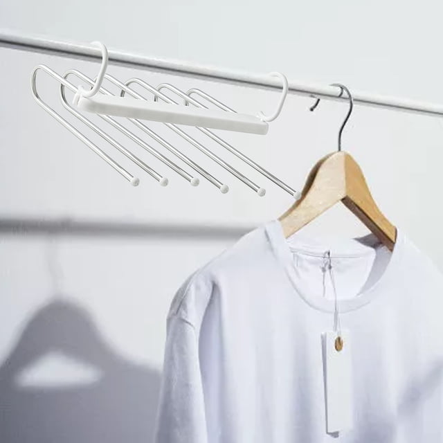 Pants Hangers, 6 Layered Space Saving Folding Pants Rack For Household White,Grey
