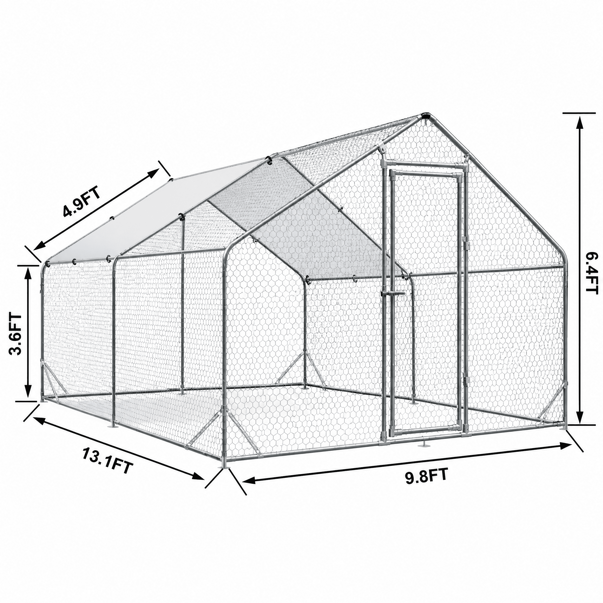 Large Metal Chicken Coop Walk-in Poultry Cage Hen Run House Rabbits Habitat Cage Spire Shaped Coop with Waterproof and Anti-Ultraviolet Cover (13.1' L x 9.8' W x 6.4' H)