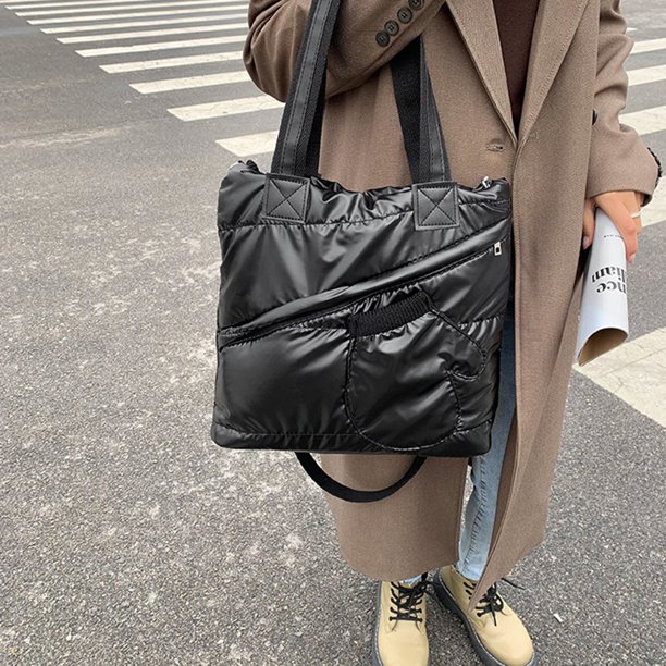 Bolso bandolera de múltiples capas con relleno espacial para mujer Bolso con cremallera de color sólido