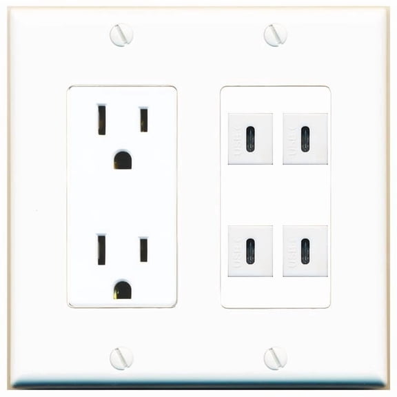 RiteAV 4 USBC Wall Plate with 15A Power Outlet [White]