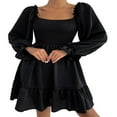 thumbnail image 1 of PENGXIANG Robe Mini Ligne A pour Femmes Sexy Manches Longues Col Carré Smocké Volants Robes Simples Abricot TG, 1 of 5