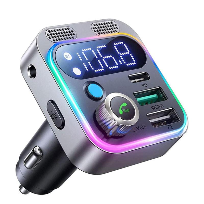 Car Bluetooth 5.2 FM Transmitter Fast Charging Type C Dual USB Adapter Car Charger Colorful Ambient Light Handsfree Dual Mics Walmart