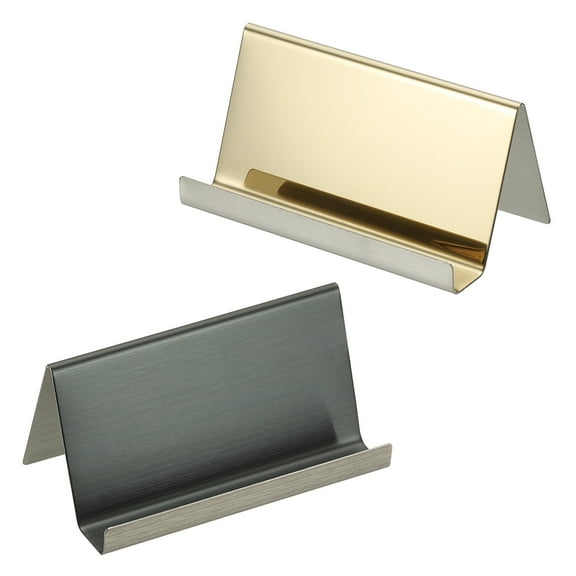 Uxcell Business Card Holder for Desk, 2Pcs Card Holders Stainless Steel Organizer Display for Office, Gold Tone/Black