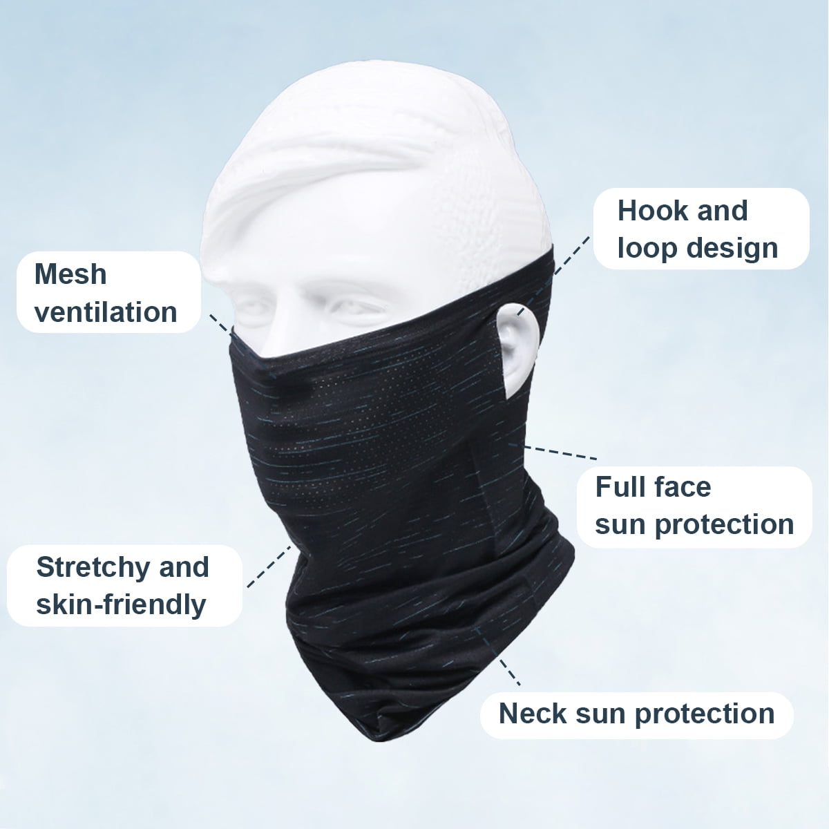 Balaclava Face Mask Men Women Cooling UPF50+ UV Mask Moisture Wicking Breathable Stretch Black Bandana Lightweight Skin-Friendly
