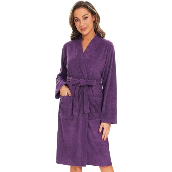 JIMTAB Kimono Women's Bathrobe Terry Cloth Robe Knee Length Towel Bathrobe V-neck Multi-color Options