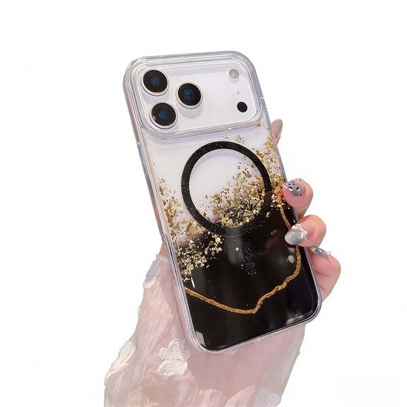 Magnetic Phone Case for iPhone Air [Compatible with Mag-safe] Glitter Cute Luxury Bling Gold Foil Drip Glitter Shockproof Anti-fall Phone Case for iPhone Air Phone Case,Black