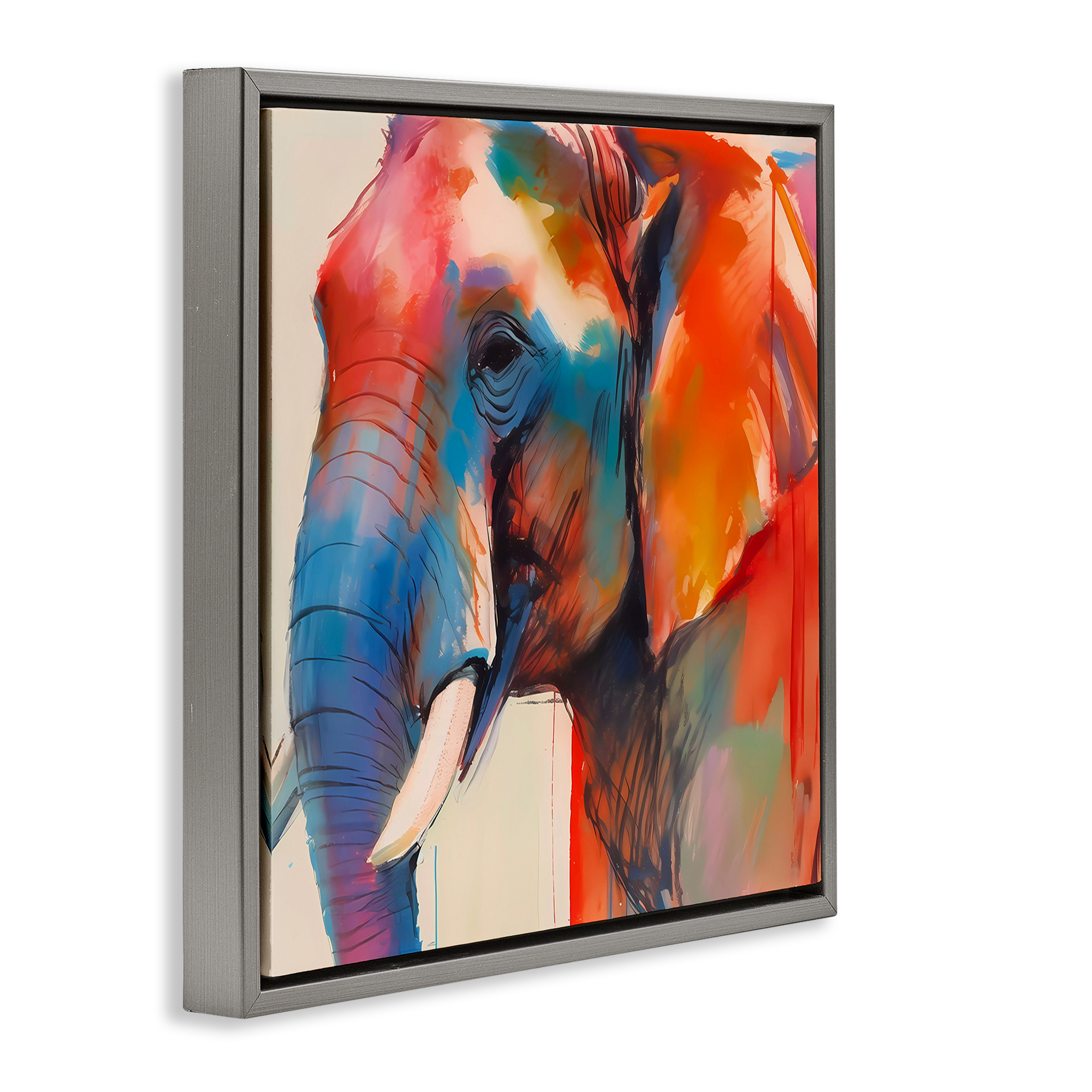 Stupell Industries Elephant with Modern Hues Animals & Insects Painting Gray Floater Framed Canvas Art Print Wall Art, 25 x 25
