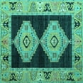 thumbnail image 1 of Ahgly Company Machine Washable Indoor Square Abstract Turquoise Blue Modern Area Rugs, 5' Square, 1 of 4