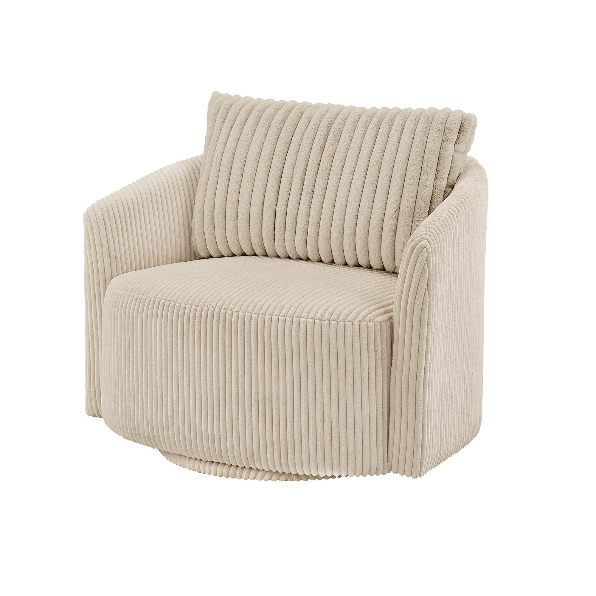 Weston Home Killarney Oversized Wale Corduroy Swivel Accent Chair with Furry Channel Pillow, Beige/Taupe Pillow
