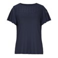 thumbnail image 2 of Women's Summer Tops Flutter Ruffle Short Sleeve Blouse Fashion Lace Crochet Eyelet Crewneck Casual Solid Shirts, 2 of 5
