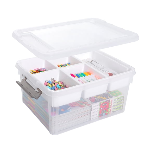 Citylife 17QT Plastic Storage Box with Removable Tray Craft Organizers and Storage Clear Storage Container for Organizing Bead, Tool, Sewing