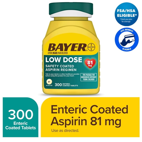 Bayer Aspirin Regimen Low Dose Pain Reliever Enteric Coated Tablets, 81 mg, 300 ct