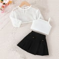 thumbnail image 3 of Mgmyaa Girls Sets Kids Hollow Out Long Sleeve Blouse + Spaghetti Strap Tank Top Undershirt + Pleated Mini Skirt Three-Piece Set 12M-6Y, 3 of 3