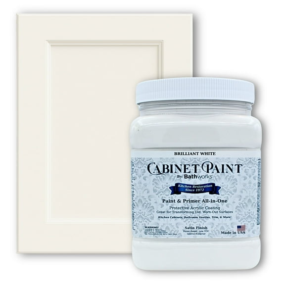 Bathworks Cabinet & Furniture Paint – Ready-to-Use, No Prep Required – American-Made, Low VOC, Smooth, Professional Finish (Brilliant White, 1 Quart)