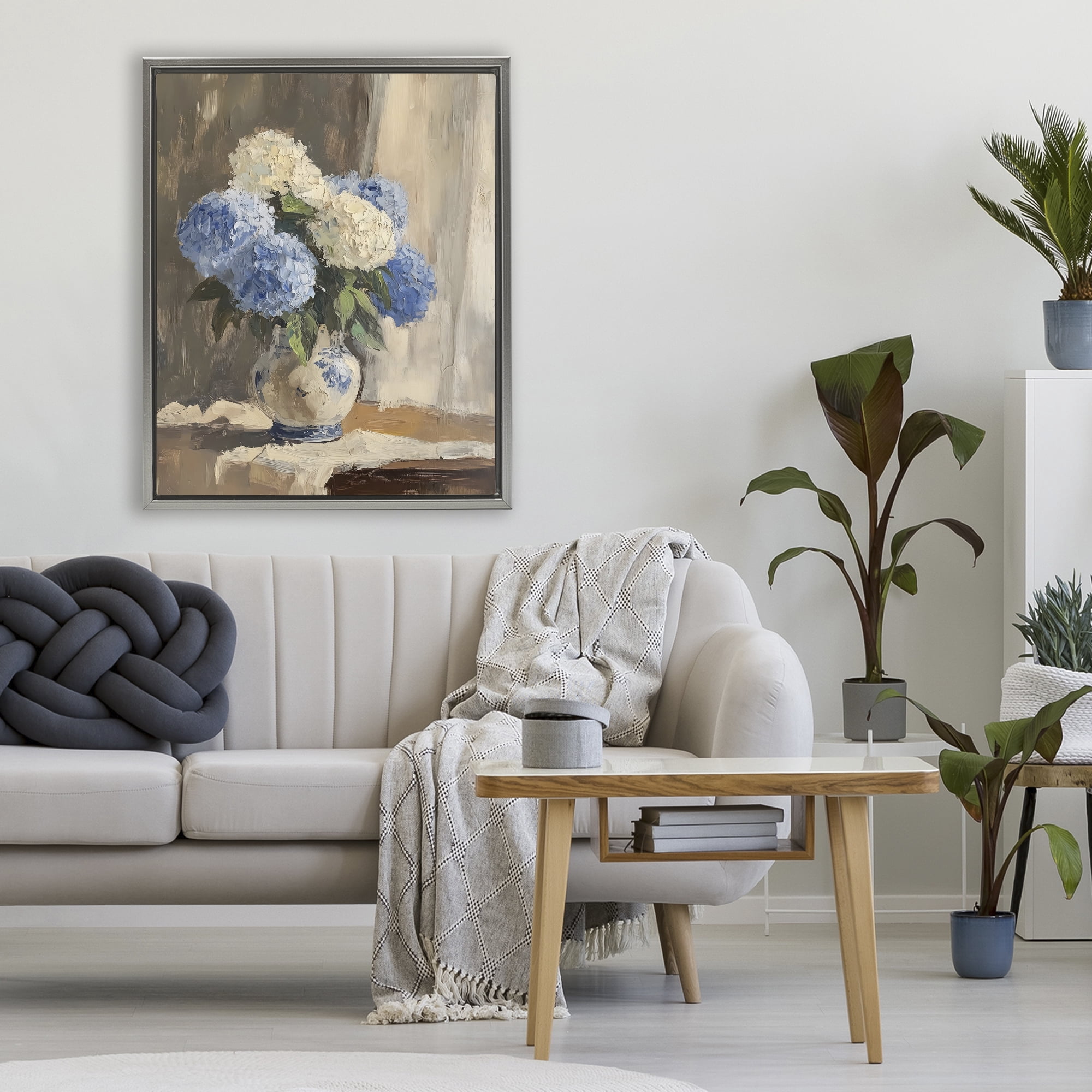 Stupell Industries Vintage Hydrangea in Ceramic Vase Gray Framed Floater Canvas Wall Art, design by LSR Design Studio