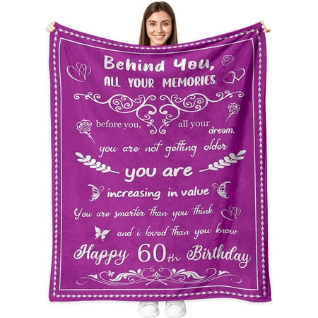 60th Birthday Gifts for Women Blanket Gift Ideas for Mom Grandma Dad Friends Aunt 1962 Birthday Gifts for Women Soft Flannel Purple Throw Blanket 60th Birthday Gifts for Her 50 X 60 in