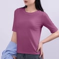 thumbnail image 4 of Ohufall Women's 1/2 Sleeve T-shirts Fashion Casual Solid Color Pullover Short Sleeve Round Neck Blouses Summer Stretchy Loose Fit Home Tee Tops, 4 of 5