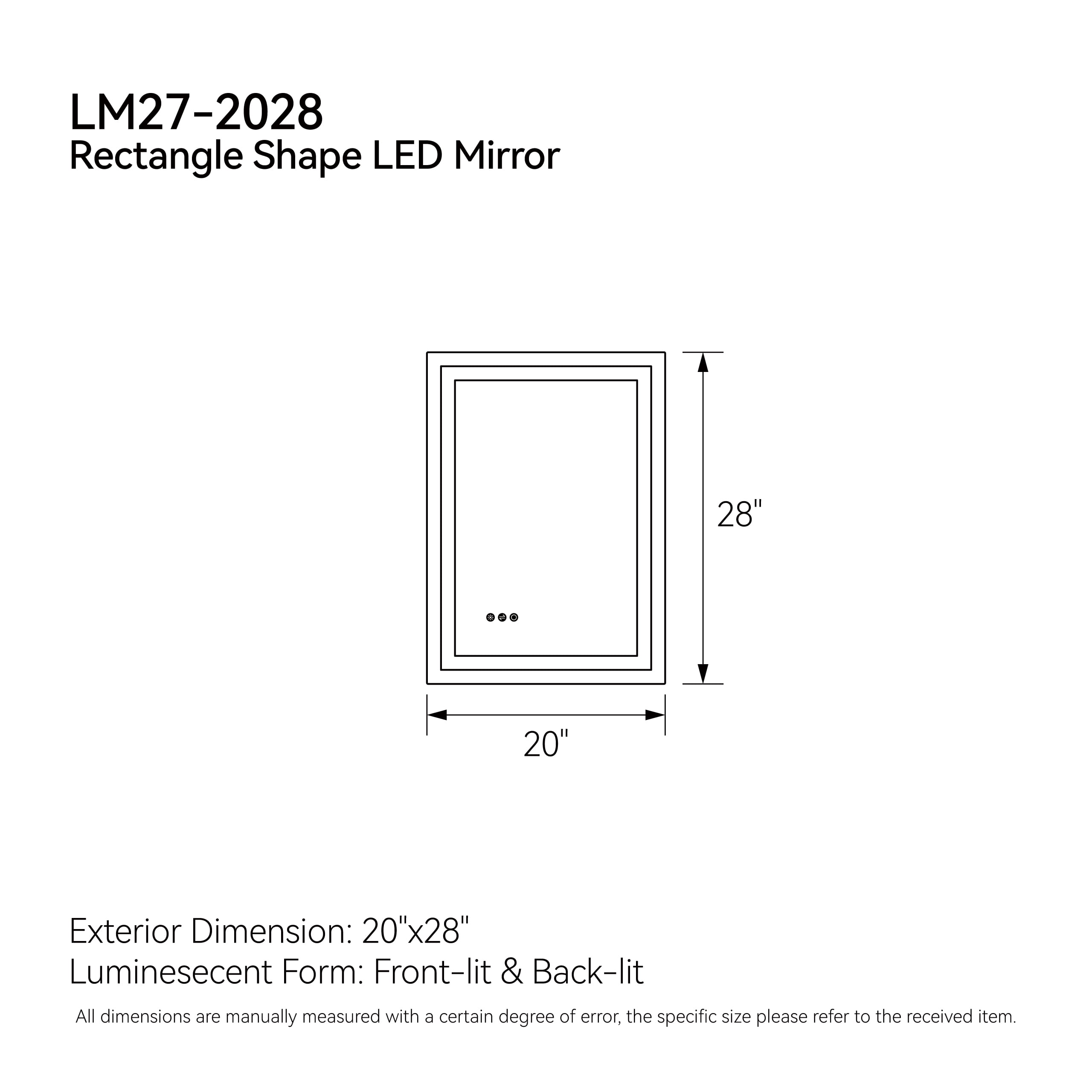 20"x28" LED Bathroom Mirror, Front-Lit and Back-Lit, 3 Color Tem Adjustable, Brightness Memory, Anti-fog LED Vanity Mirror[Unable to ship on weekends