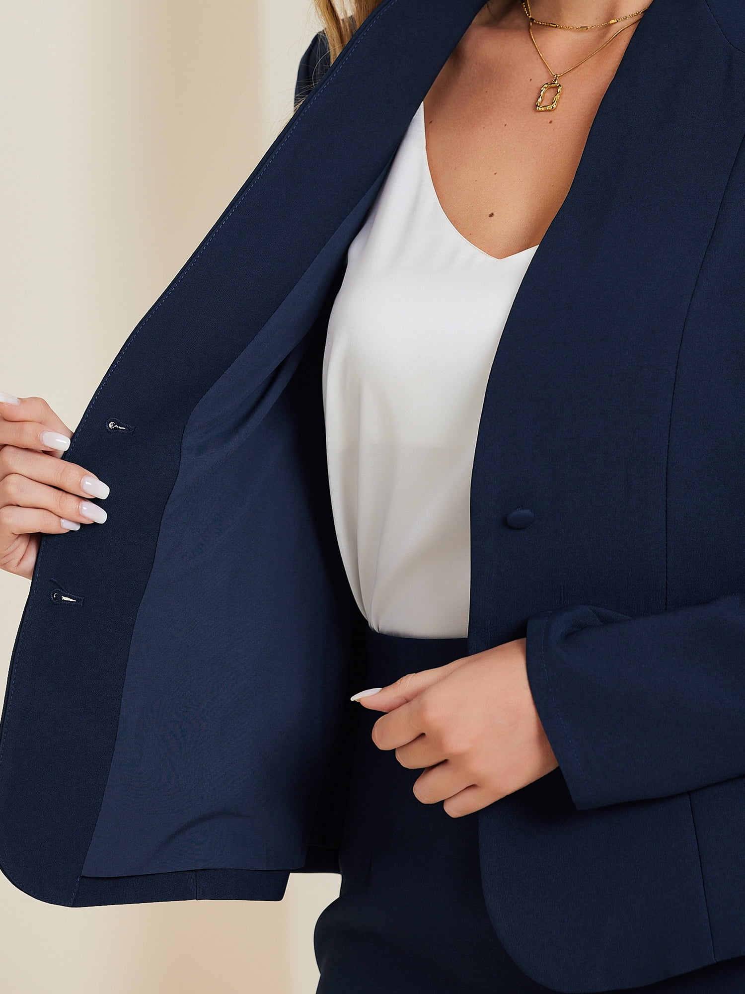 DARING DIVA Women's 2-Piece Business Blazer Pencil Skirt Suit Set XL Dark Blue
