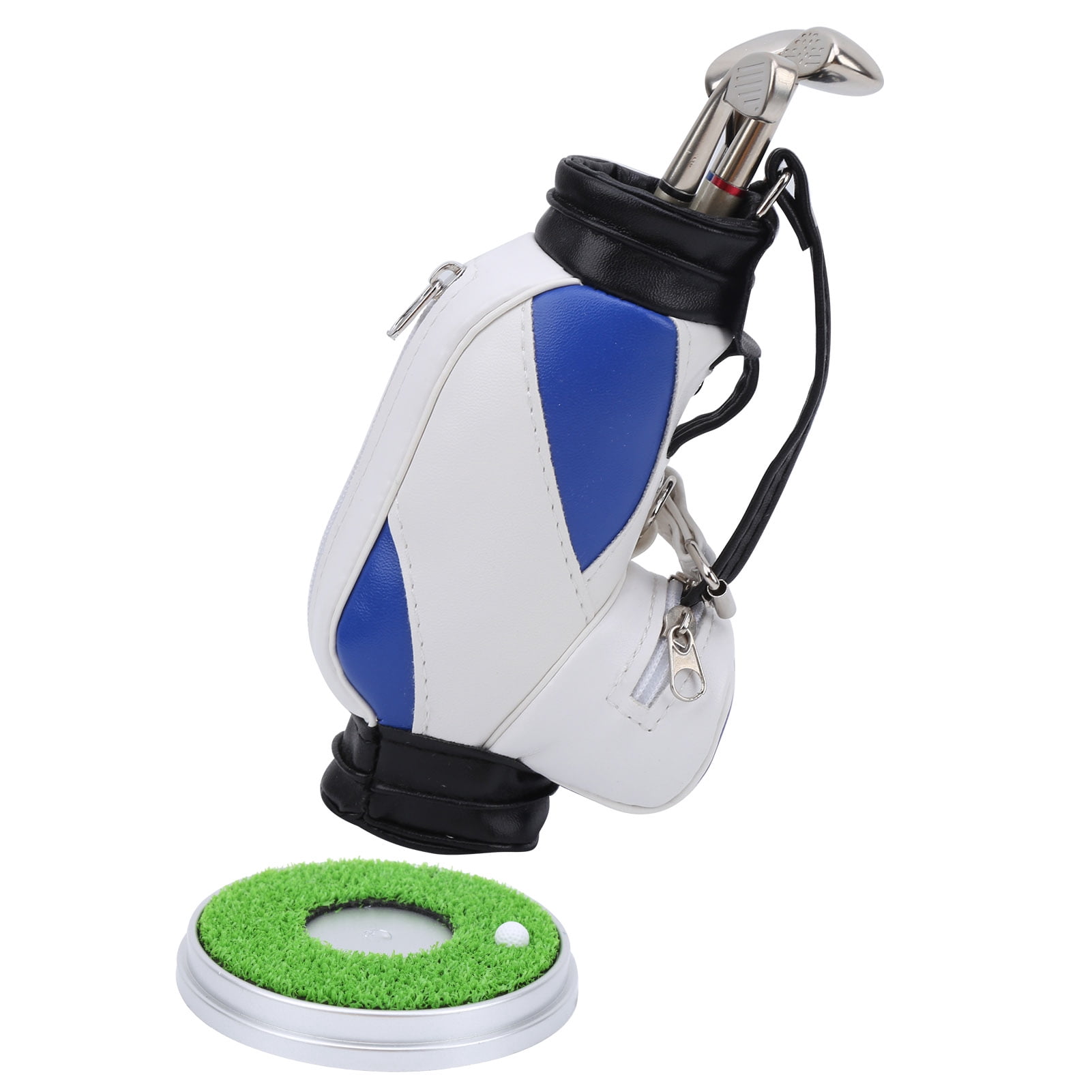 Mini Desktop Zinc Alloy Golf Bag Pen Holder Base with Golf Pens Souvenir Set GiftBlue White
